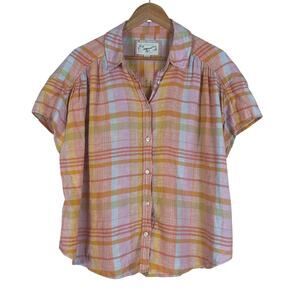 American Eagle Button Down Shirt Womens M Pastel Orange Linen Boho Retro Coastal